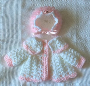 Image of Crochet cardi and bonnet