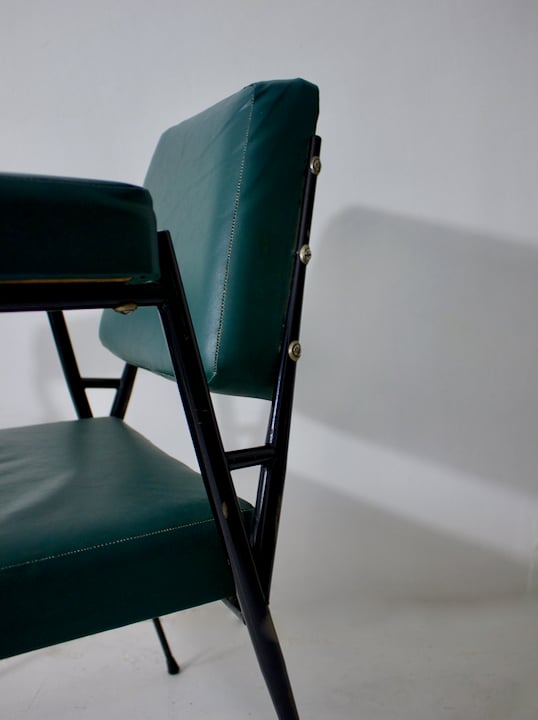 Image of Pair of Italian Armchairs with Metal Frames, 1950s