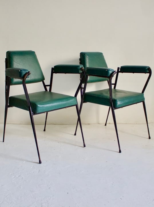 Image of Pair of Italian Armchairs with Metal Frames, 1950s