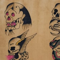 Image 4 of Collection of Skulls Flash Sheet, Hand painted original 12x18