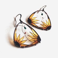 Image 1 of Sunflower Triangle Earrings. Copper earrings