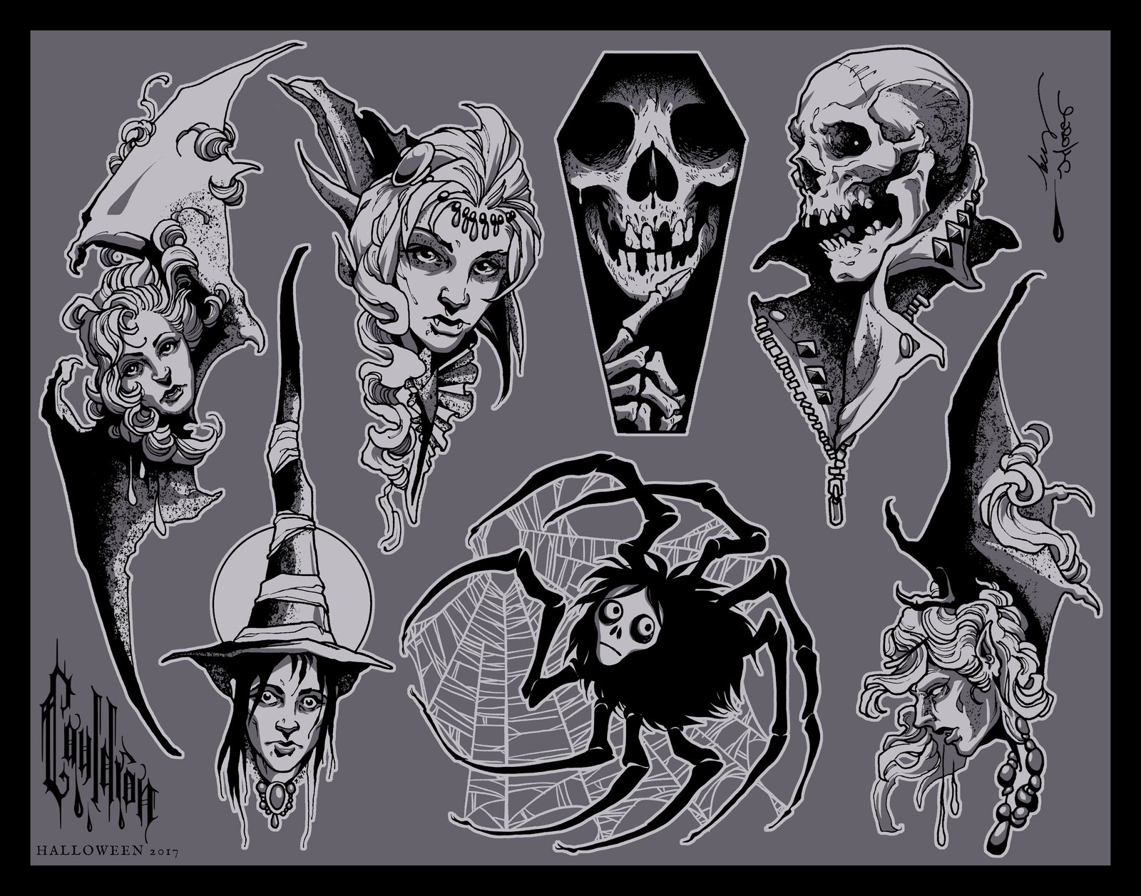 Halloween Tattoo Design Flashsheet Art Board Print for Sale by  KatieBeeArt  Redbubble