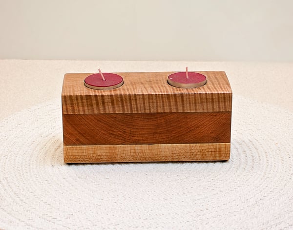 Image of Tea Light Wood Candle Holder made of Tiger Maple and Walnut, Candle Home Decor