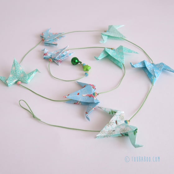 Image of Guirlande origami grues menthe et bleu