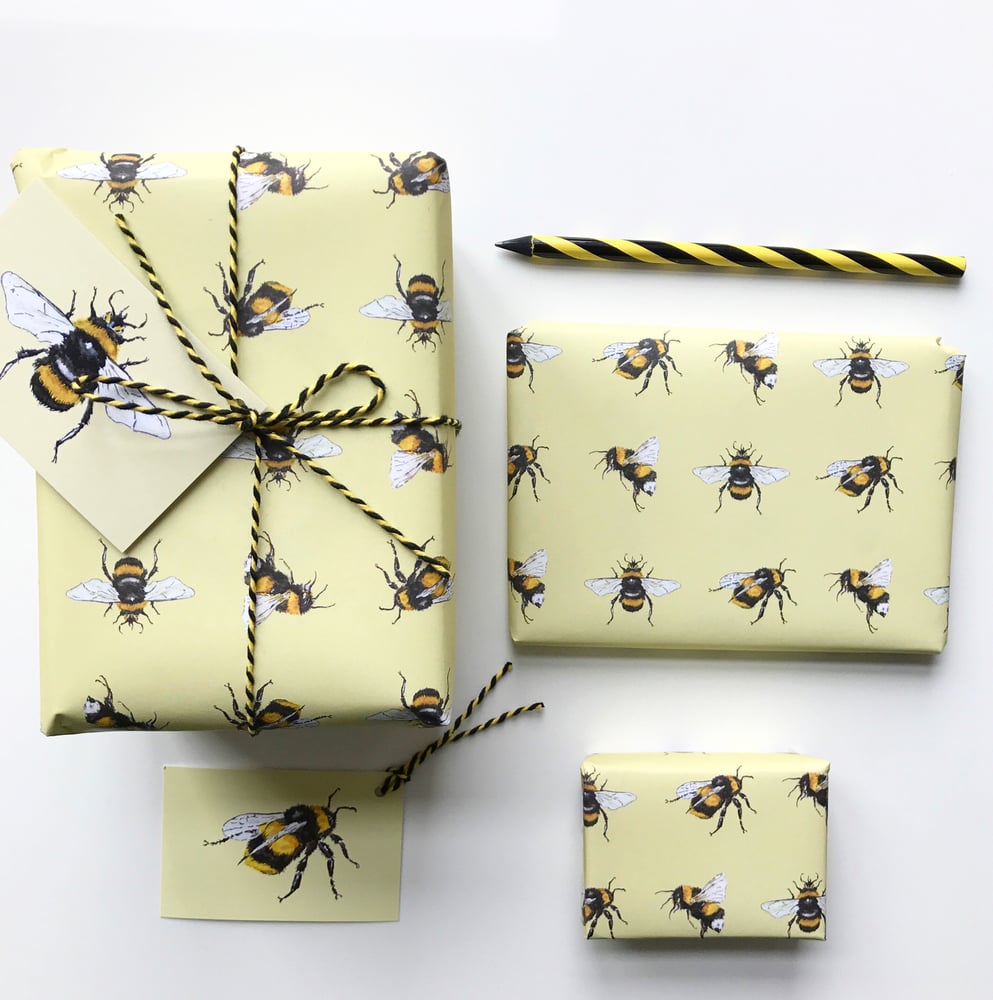 Image of Yellow Bee gift wrap range  - 100% recycled