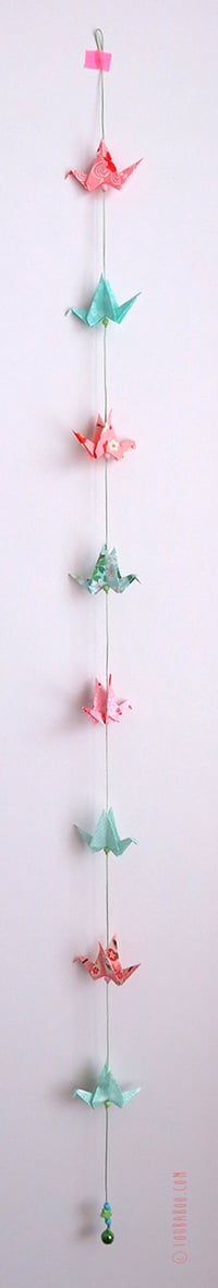 Image 3 of Guirlande petites grues menthe et roses