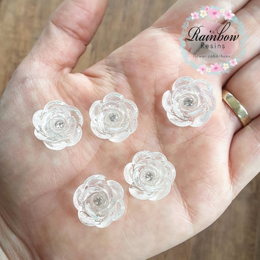 Image of Clear glitter roses with diamantes x 10