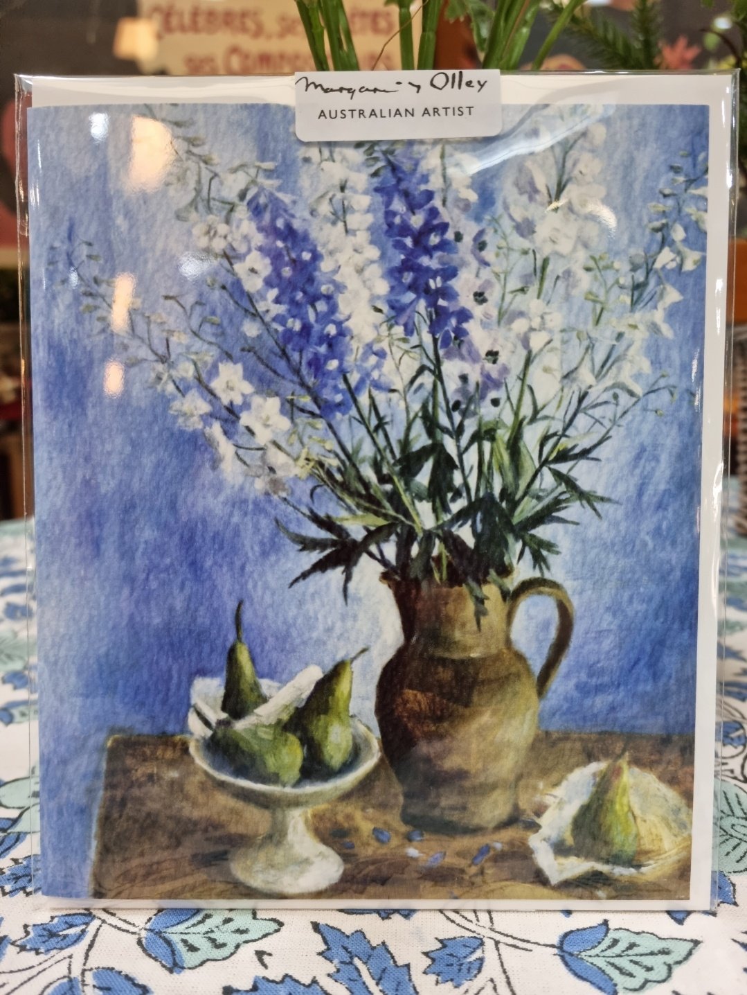 Image of Margaret Olley Blank Card - Delphiniums and Pears