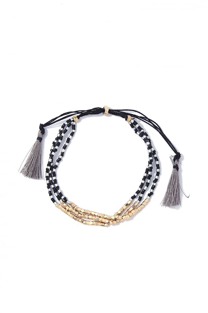 Image of Stretch Black Gold and Grey Tassel Bracelet
