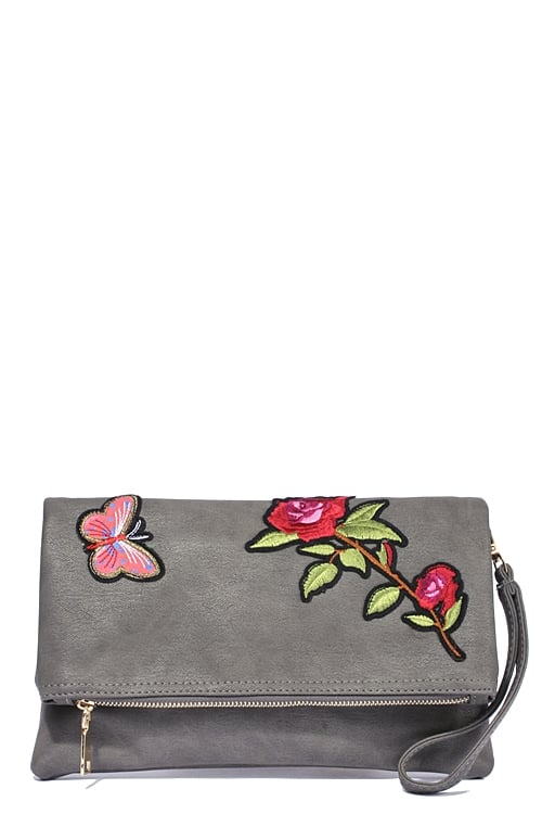 Image of Embroidered Faux Leather Clutch (Two Colors Available)