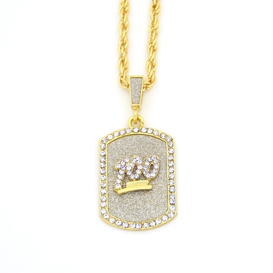 Image of Iced Out Gold 100 Dogtag Pendant And Chain