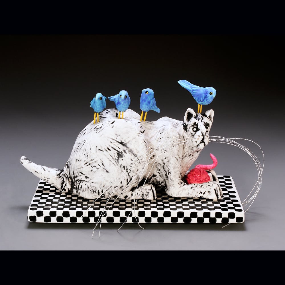 Image of Ceramic Cat Sculpture - Ratty Cat