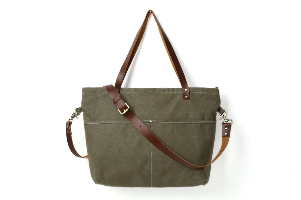 Image of Washed Canvas with Leather Women Tote Bag, Shoulder Bag, Diaper Bag, Handbag 14022
