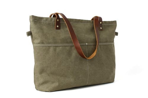 Image of Washed Canvas with Leather Women Tote Bag, Shoulder Bag, Diaper Bag, Handbag 14022