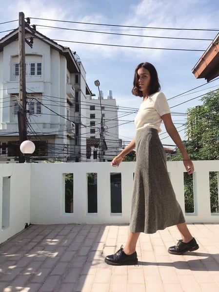 Image of Long Japanese Skirt and Knit Top