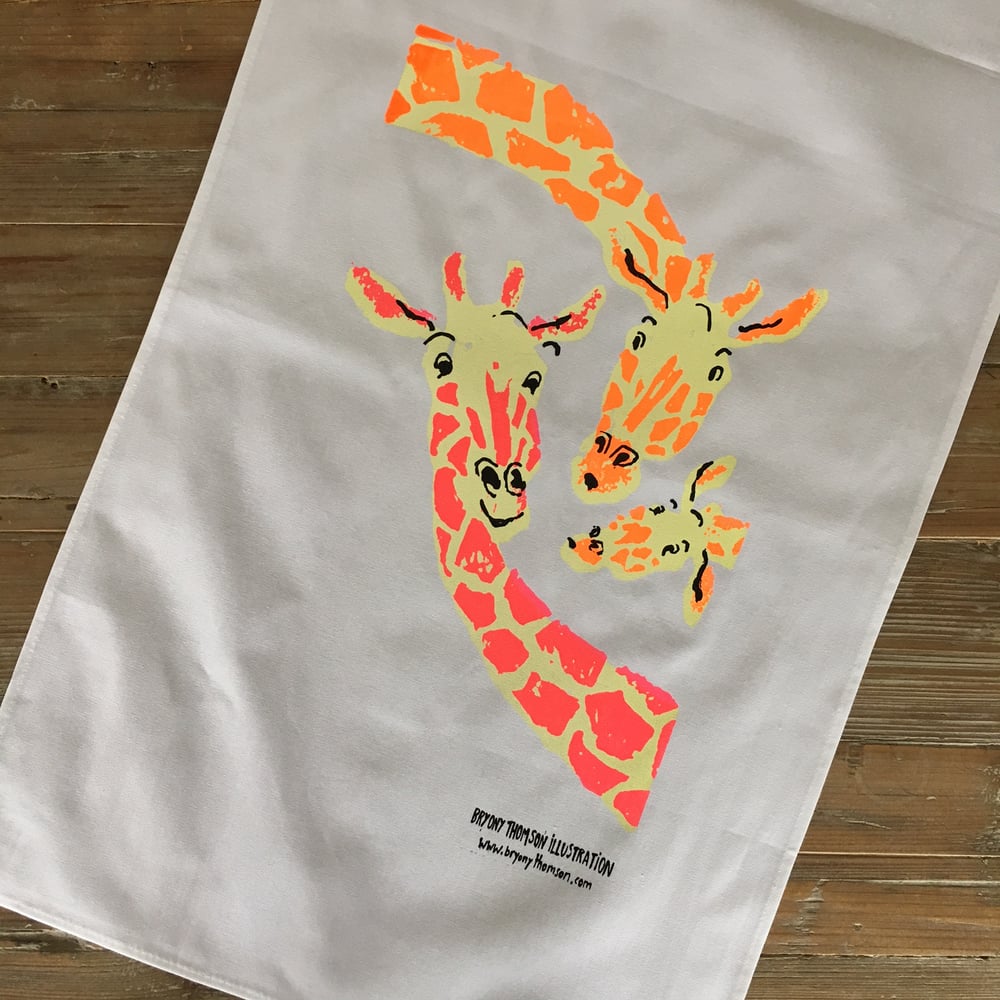 Image of Hand Screenprinted Giraffe Tea-towel