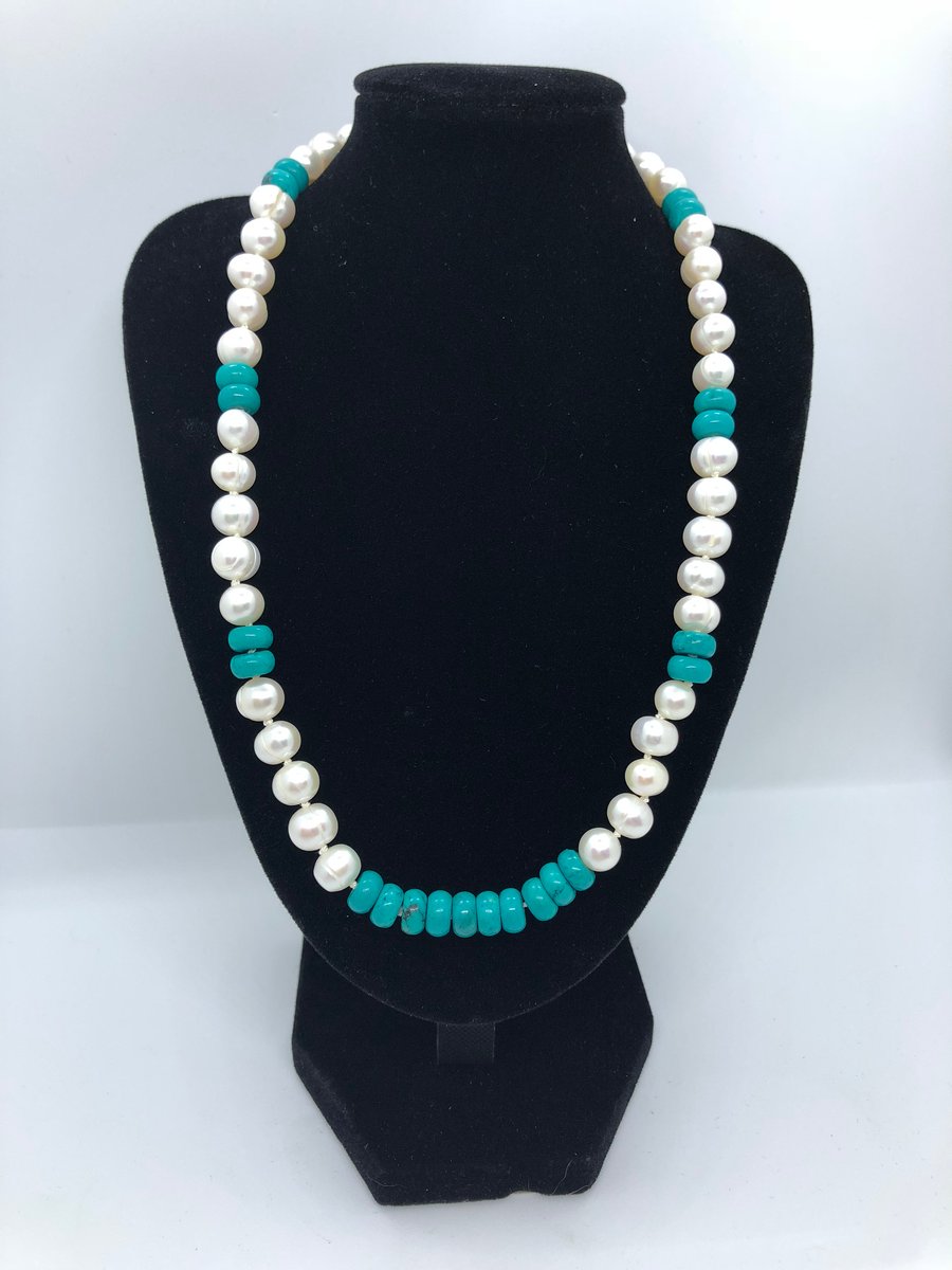 Freshwater Cultured Pearls & Turquoise Necklace | MKP Jewellery