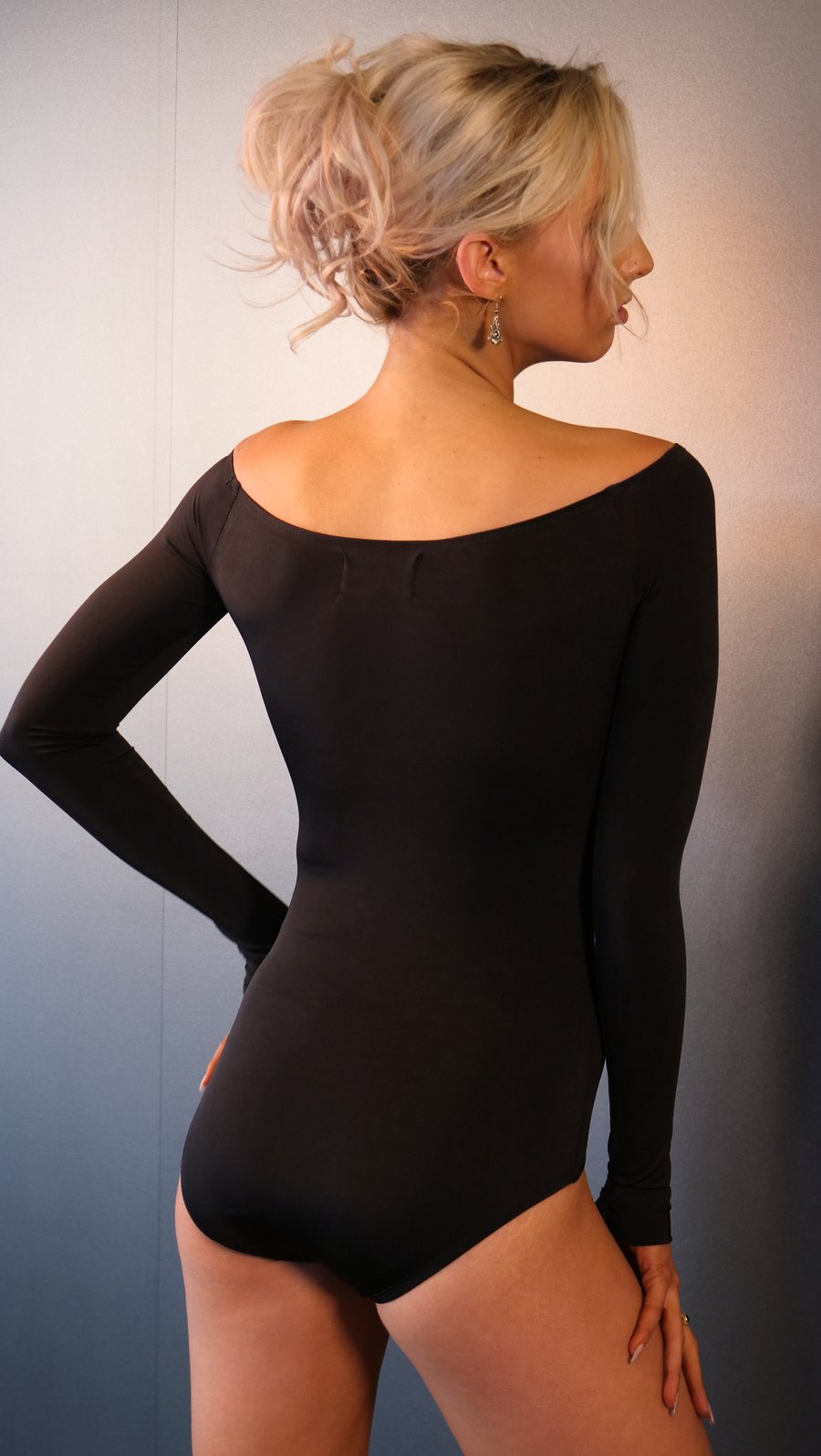 Image of Long Sleeve BodySuit - BLACK E1310 Dancewear latin ballroom