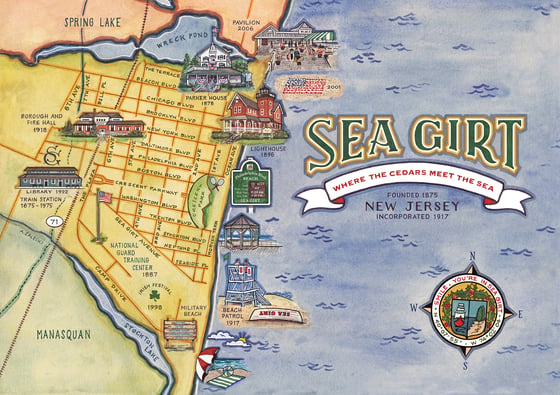 Image of Sea Girt, NJ Centennial Map  11" x 17" - ©2019 Amy Zaleski