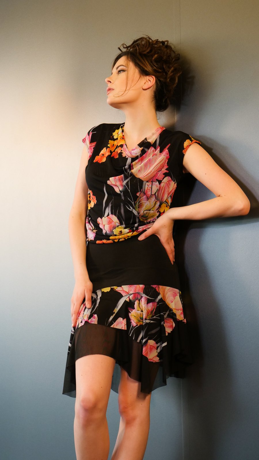 Image of Salsa Skirt - Floral/Black J10112 Dancewear latin ballroom