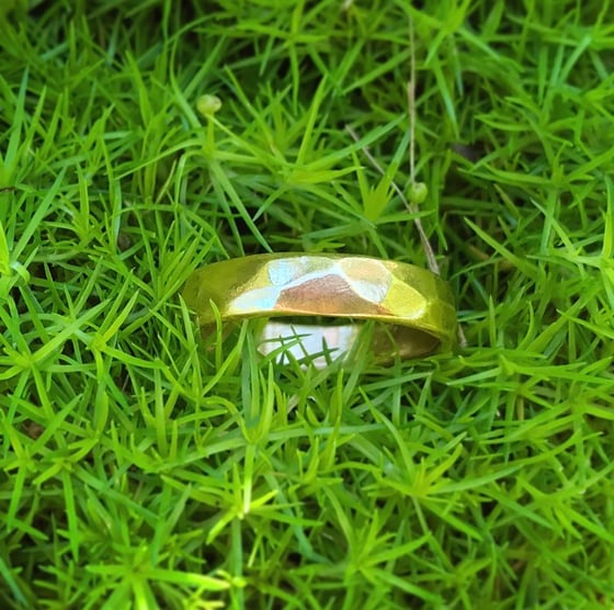 Image of Thick Multifaceted Solid Gold Ring