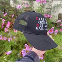 Image 2 of EAT VEG, RIDE BIKES, BE NICE, HAIL SATAN TRUCKER CAP (preorder!)