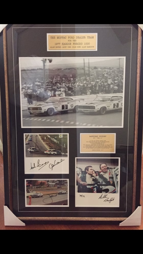 Image of Bathurst 1977 Moffat Ford 1-2. Framed photo set. Signed all 4 drivers. Final release.