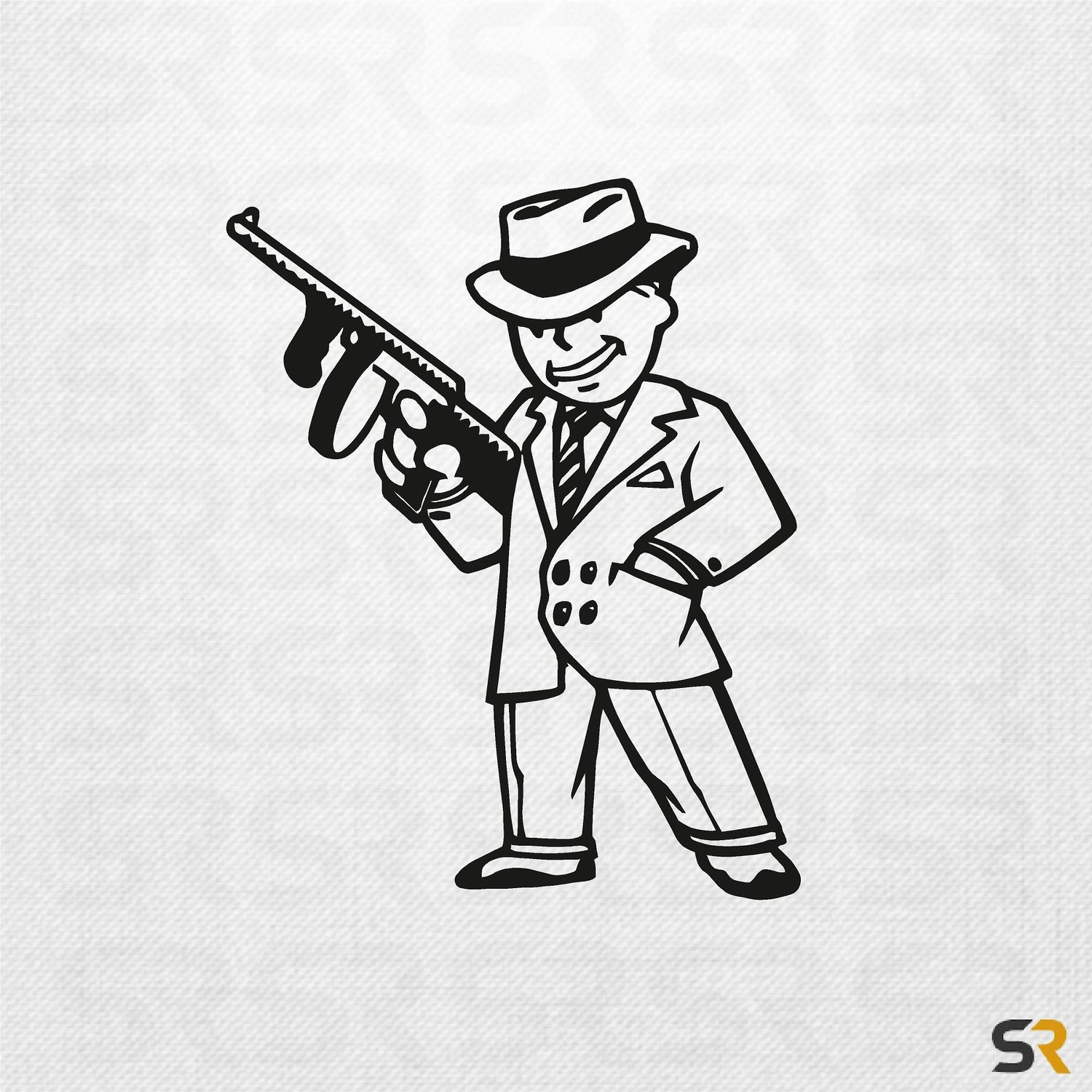 Image of Pip Boy Machine Gun Decal, Pip Boy Ganster Decal, Fallout 4 Decals, Fallout Stickers, Fallout 4 Game