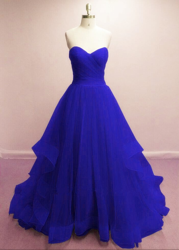 Pretty Royal Blue Prom Gowns, Blue Evening Dresses, Tulle Formal Gowns