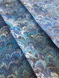 Image 1 of Marbled Paper #93 - 'Blues Peacock' design on blue-turquoise paper