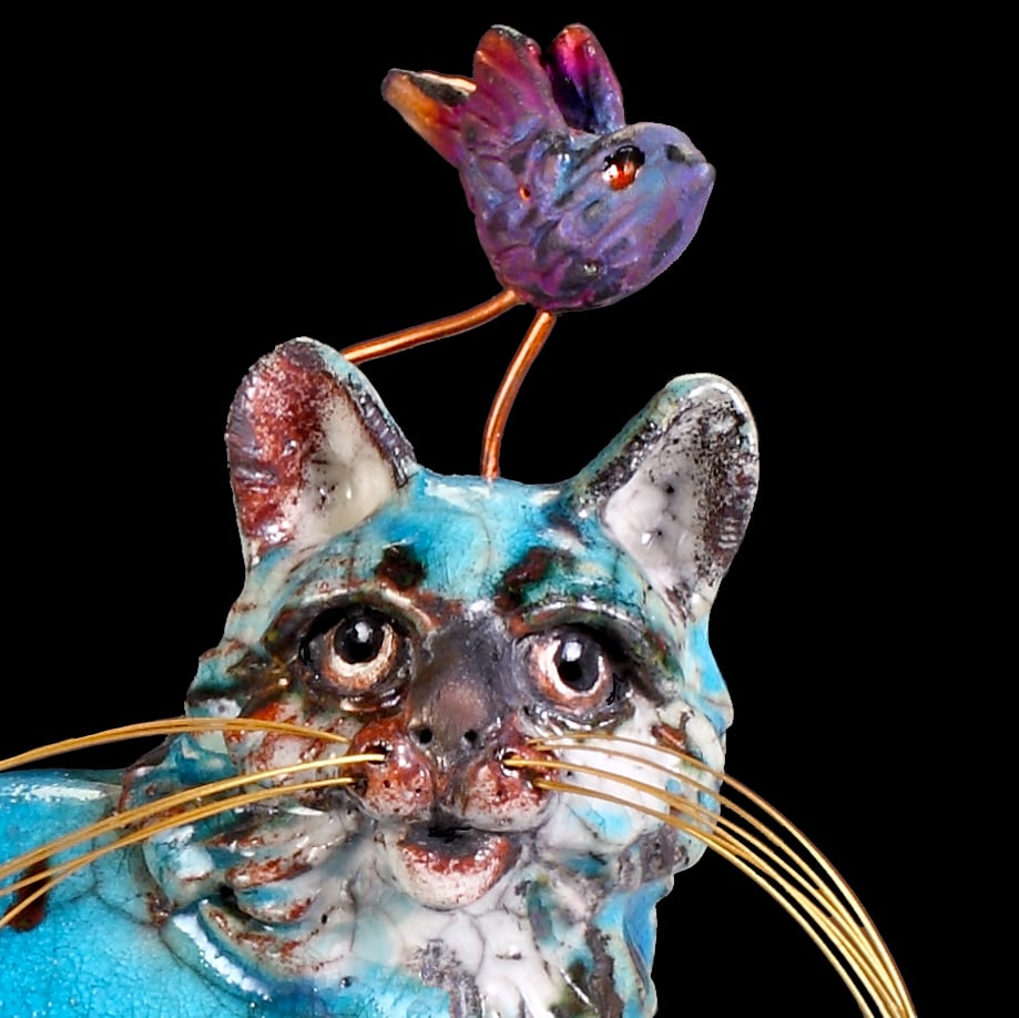 Ceramic Raku Cat Sculpture - Tormented Thomas | Fried Cats Ceramics