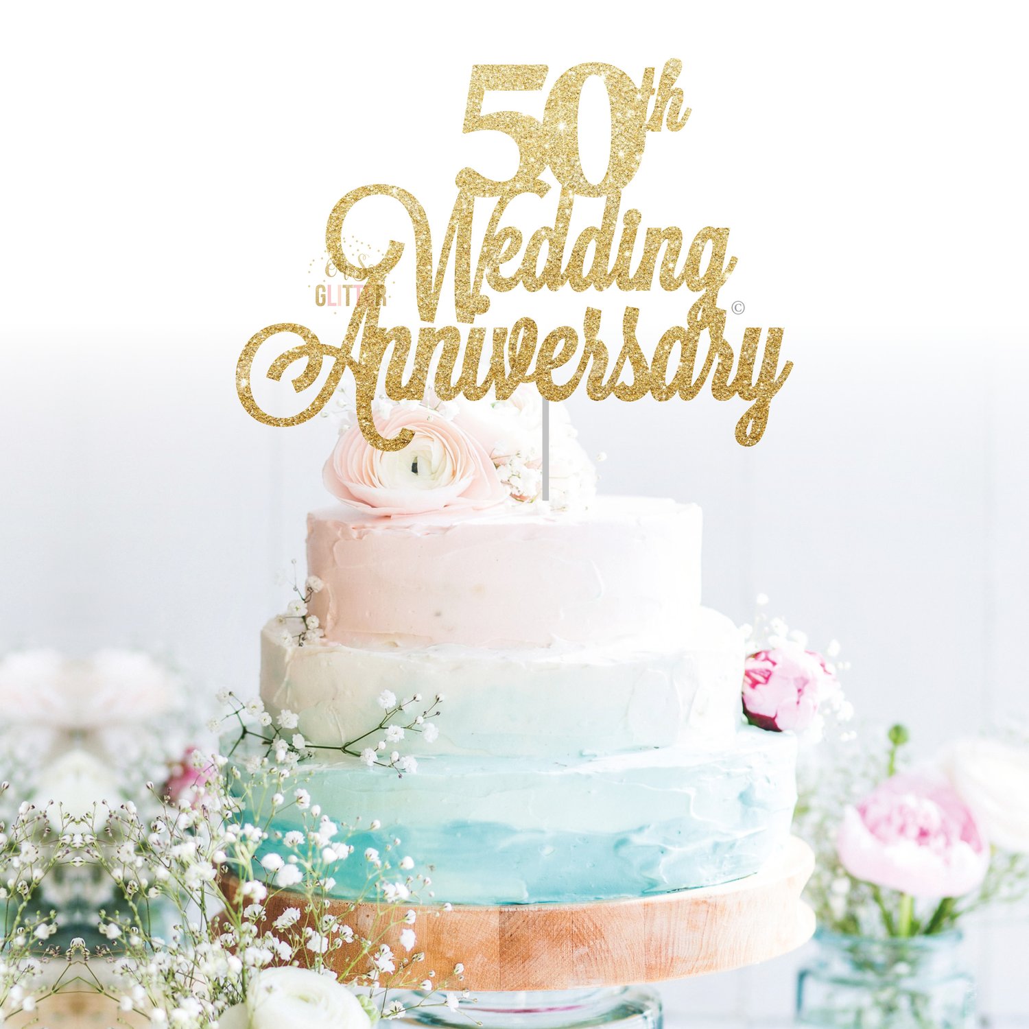  50th  Wedding  Anniversary  cake  topper  Oh So Glitter