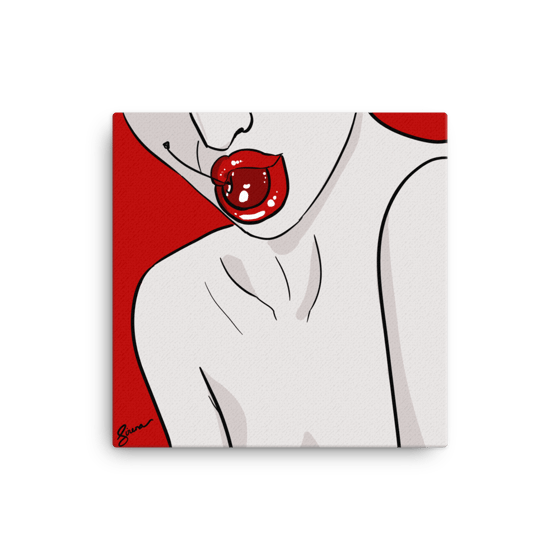Image of Cherry Lips Canvas Art 16" x 16"