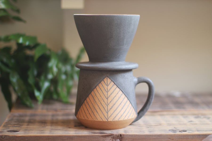 Image of Matte Charcoal Pyramid Coffee Pour-Over Set