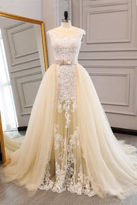 Image 1 of Gorgeous Tulle Cap Sleeves Champagne Prom Gowns, Beautiful Party Dresses, Evening Gowns