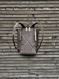 Image 2 of Waxed canvas backpack with roll up top and oiled leather outside pocket COLLECTION UNISEX