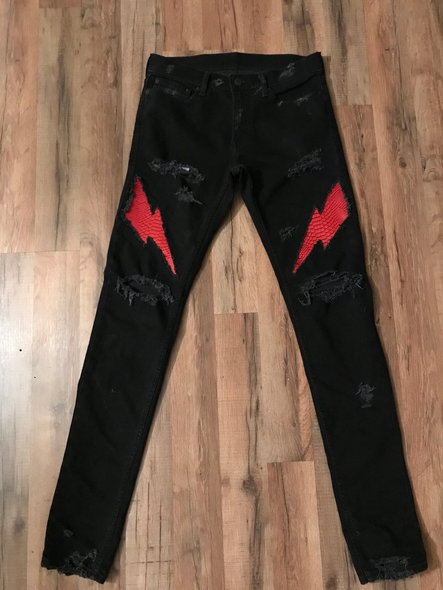 Image of Razani Signature “Red Lightning” Black Denim