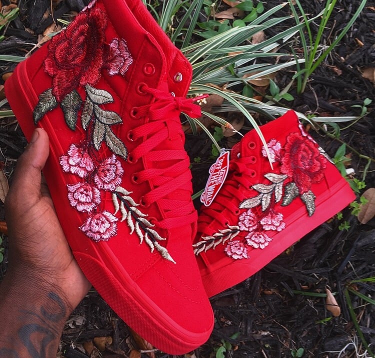 red vans with flowers