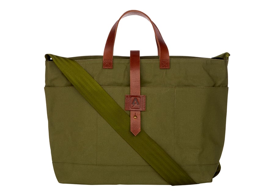 Image of AUSTRALIAN CANVAS CARRYALL - KHAKI  WITH TAN LEATHER