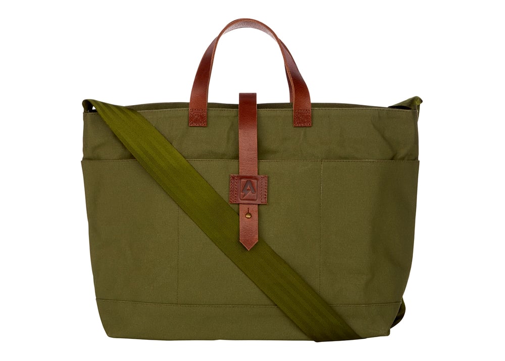 Image of AUSTRALIAN CANVAS CARRYALL - KHAKI WITH TAN LEATHER