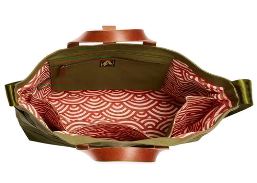 Image of AUSTRALIAN CANVAS CARRYALL - KHAKI WITH TAN LEATHER