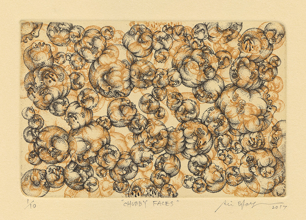 CHUBBY FACES (yellow ochre & sepia)