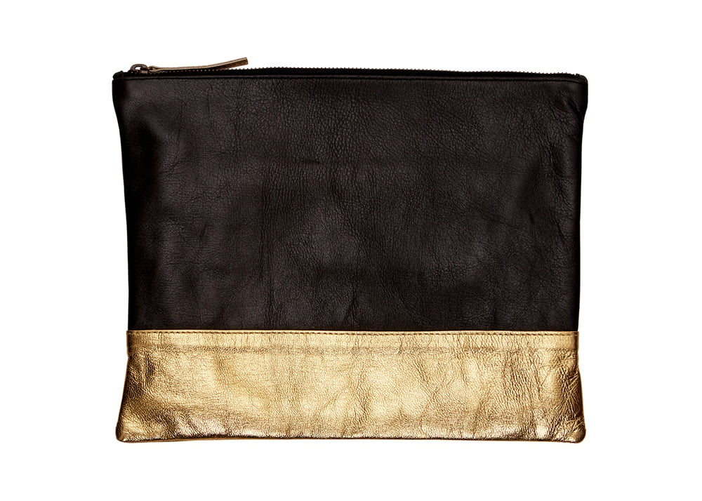 Image of LARGE CLUTCH - BLACK/GOLD LEATHER - 'BACK TO BLACK'