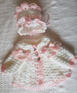 Image of Bow cardigan and bonnet