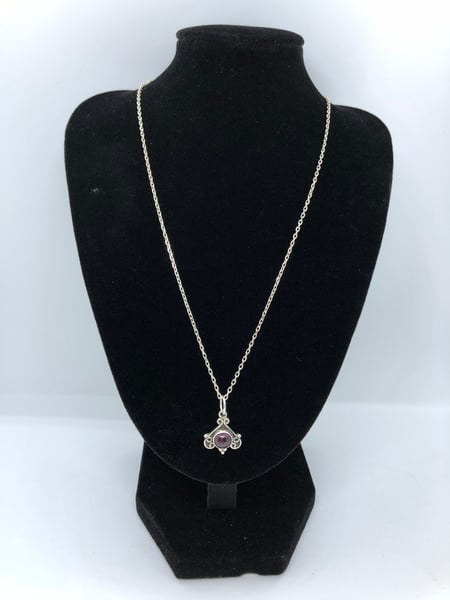 Image of 925 Sterling Silver & Garnet Pendant on 24 Inch Chain