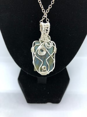 Image of Labradorite & Silverplated Wirewrapped Reversable Pendant on 18 inch Chain