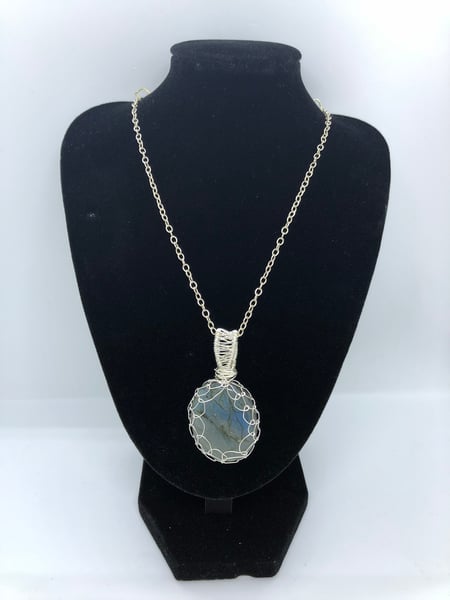 Image of Labradorite & Silver plated Wire Wrapped Pendant on 18 Inch Chain
