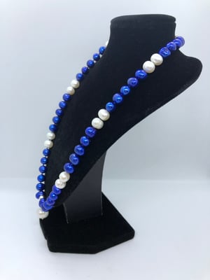 Image of Electric Blue & White Freshwater Cultured Pearl Necklace with Drop Pendant