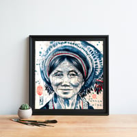 Image 2 of Paper Art Print - "Vieille dame Hani en indigo"