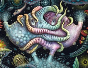 Image of ORIGINAL PAINTING ~ Cephalopods II - 15 X 15"/Framed 21 x 21"